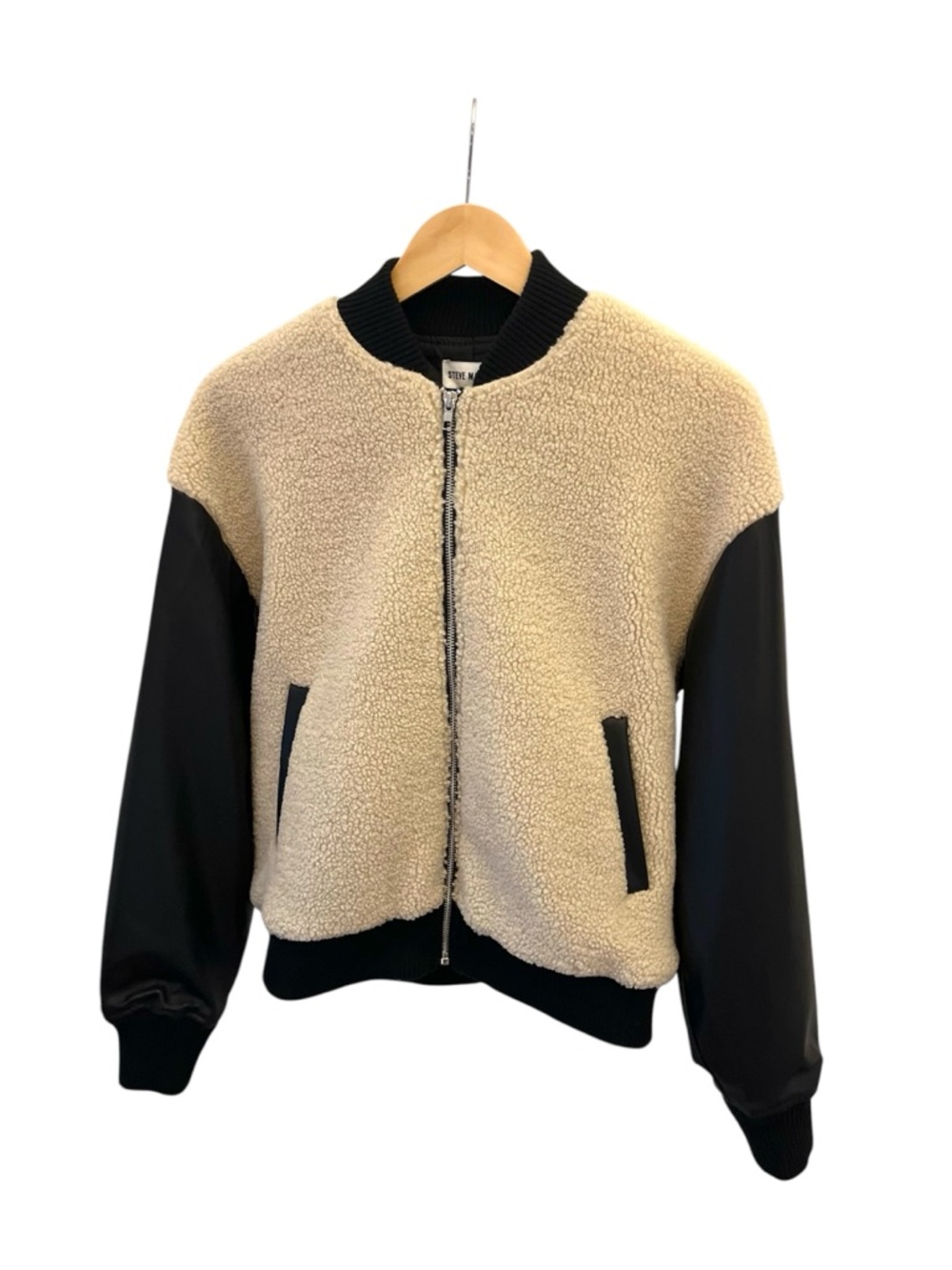 Steve Madden Black & Cream Sherpa Bomber Jacket